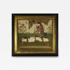 Victorian Petit Point Embroidery of a Shepherd with Sheep - 4426751