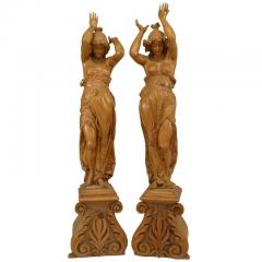 Victorian Pine Draped Female Figures - 4627854
