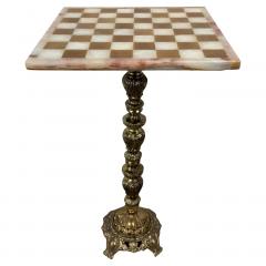 Victorian Revival Chess Table Pieces with Marble Top Bronze Base - 3851307