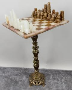 Victorian Revival Chess Table Pieces with Marble Top Bronze Base - 3851308