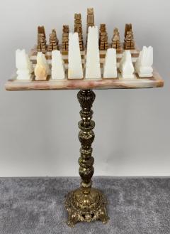 Victorian Revival Chess Table Pieces with Marble Top Bronze Base - 3851309