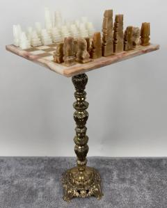 Victorian Revival Chess Table Pieces with Marble Top Bronze Base - 3851310