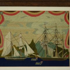 Victorian Sailors Woolwork Picture of Ships and Rowing Boats - 3612407