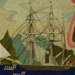 Victorian Sailors Woolwork Picture of Ships and Rowing Boats - 3612409
