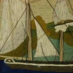Victorian Sailors Woolwork Picture of Ships and Rowing Boats - 3612414