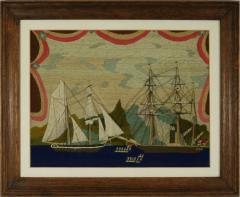 Victorian Sailors Woolwork Picture of Ships and Rowing Boats - 3612517