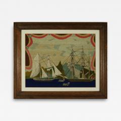 Victorian Sailors Woolwork Picture of Ships and Rowing Boats - 3612518