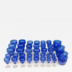 Victorian Sixty Piece Blue Cut To Clear Crystal Stemware - 4152169
