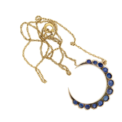 Victorian Style 14kt Sapphire Crescent Moon Pendant Necklace - 2750030