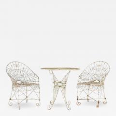 Victorian Style White Wirework Pair of Chairs and Cafe Table France 1960 - 3652032