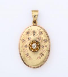 Victorian Two Color Gold Locket with Rose Diamonds and Floral Engraving - 2327143