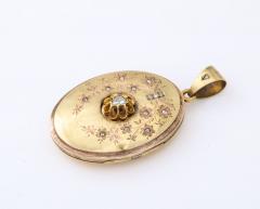 Victorian Two Color Gold Locket with Rose Diamonds and Floral Engraving - 2327146