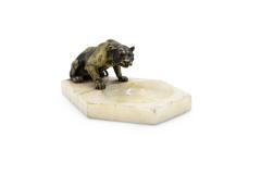 Victorian White Onyx Ashtray with Tiger - 4675499