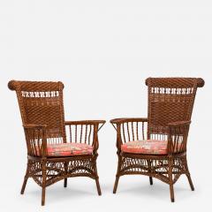 Victorian Wicker Armchairs with Semi Openwork Turned Backs and Floral Cushions - 2799224