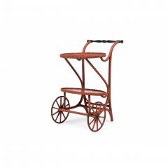 Victorian Wicker and Rouge Painted Rolling Tea Bar Cart - 4700703