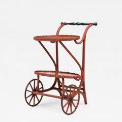 Victorian Wicker and Rouge Painted Rolling Tea Bar Cart - 4700782