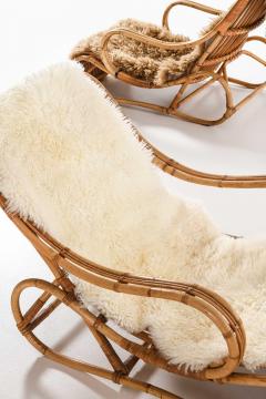 Viggo Boesen Pair of Scandinavian Modern Easy Chairs in Cane Rattan by Viggo Boesen 1940s - 4744303