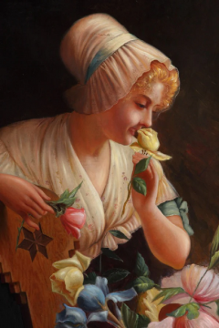 Vincenzo Maria Coronelli ANTIQUE ITALIAN OIL ON CANVAS DEPICTING A LADY WITH FLOWERS BY CORONELLI - 3565863