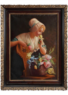 Vincenzo Maria Coronelli ANTIQUE ITALIAN OIL ON CANVAS DEPICTING A LADY WITH FLOWERS BY CORONELLI - 3565870