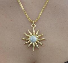 Vintage 0 85 Carat Sun Motif Diamond Pendant Necklace Crafted in 18k Yellow Gold - 3661368