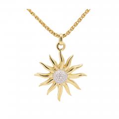 Vintage 0 85 Carat Sun Motif Diamond Pendant Necklace Crafted in 18k Yellow Gold - 3664025