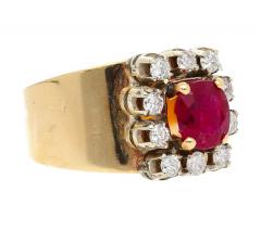 Vintage 1 54 Carat Cushion Cut Ruby in 14K Yellow Gold Wide Band - 3807219