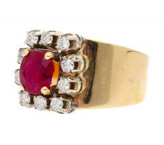 Vintage 1 54 Carat Cushion Cut Ruby in 14K Yellow Gold Wide Band - 3807220