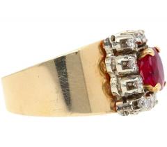 Vintage 1 54 Carat Cushion Cut Ruby in 14K Yellow Gold Wide Band - 3807226