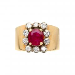 Vintage 1 54 Carat Cushion Cut Ruby in 14K Yellow Gold Wide Band - 3808924