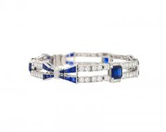 Vintage 12 Carat Blue Sapphire and Diamond Art Deco Open Bracelet in Platinum - 3509977