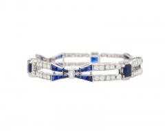 Vintage 12 Carat Blue Sapphire and Diamond Art Deco Open Bracelet in Platinum - 3509980