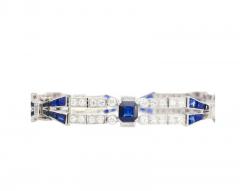 Vintage 12 Carat Blue Sapphire and Diamond Art Deco Open Bracelet in Platinum - 3509989