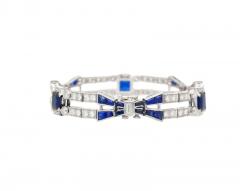 Vintage 12 Carat Blue Sapphire and Diamond Art Deco Open Bracelet in Platinum - 3510072