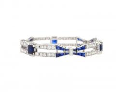 Vintage 12 Carat Blue Sapphire and Diamond Art Deco Open Bracelet in Platinum - 3510073