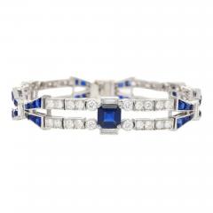 Vintage 12 Carat Blue Sapphire and Diamond Art Deco Open Bracelet in Platinum - 3570422