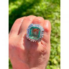 Vintage 12 Carat Colombian Emerald and Diamond Halo Ring Set in Palladium - 3622530