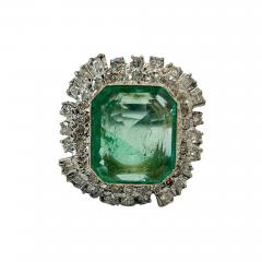 Vintage 12 Carat Colombian Emerald and Diamond Halo Ring Set in Palladium - 3633568