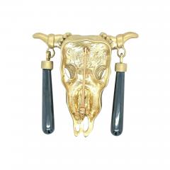 Vintage 14K Brushed Yellow Gold MIGNON FAGET signed Dead Bull Brooch or Pendant - 3610559