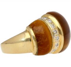 Vintage 14K Yellow Gold Tigers Eye Diamond Dome Ring - 3807237