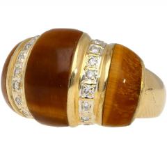 Vintage 14K Yellow Gold Tigers Eye Diamond Dome Ring - 3807249