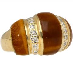 Vintage 14K Yellow Gold Tigers Eye Diamond Dome Ring - 3807327