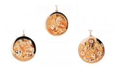 Vintage 14k Solid Gold Carved Medallion Pendant Set of 3 by William Ruser - 3510066