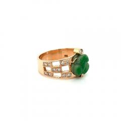 Vintage 18K Rose Gold Jadeite Jade Carved Frog Open Shank Ring - 3556679