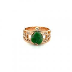 Vintage 18K Rose Gold Jadeite Jade Carved Frog Open Shank Ring - 3556680
