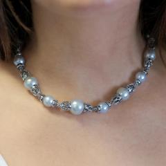 Vintage 18K White Gold 13mm South Sea Pearl Diamond Choker Necklace - 3504643