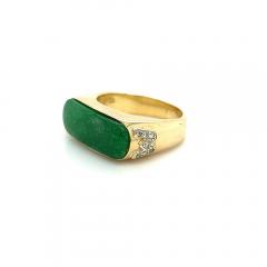 Vintage 18K Yellow Gold Horizontal Bezel Set Jadeite Jade Ring - 3556592