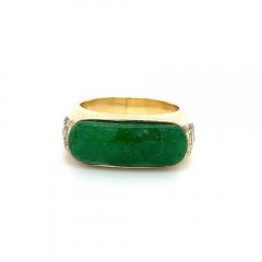 Vintage 18K Yellow Gold Horizontal Bezel Set Jadeite Jade Ring - 3556596