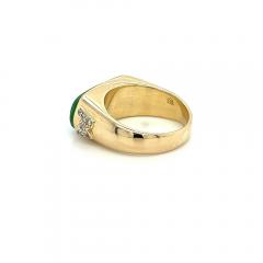 Vintage 18K Yellow Gold Horizontal Bezel Set Jadeite Jade Ring - 3556598