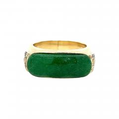 Vintage 18K Yellow Gold Horizontal Bezel Set Jadeite Jade Ring - 3610520