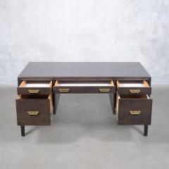 Vintage 1960s Ebonized Solid Wood Desk with Brass Hardware - 3795130